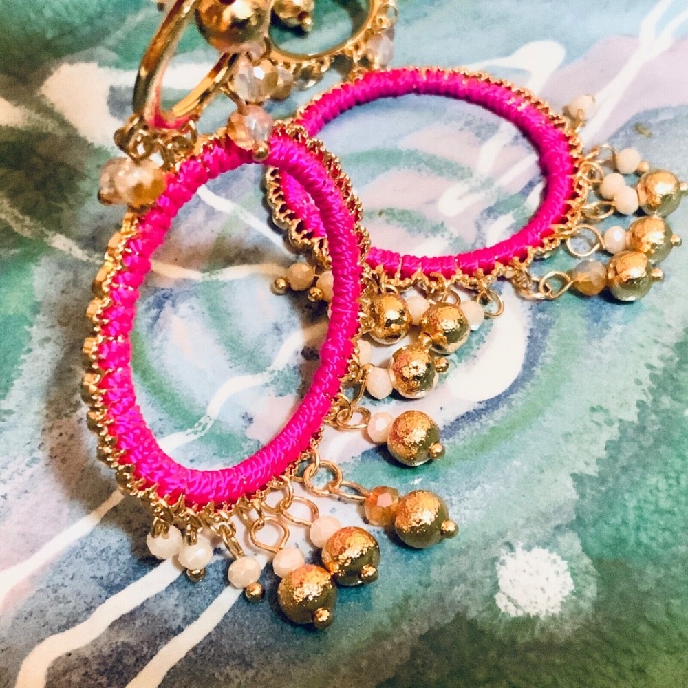 LILLY PULITZER NWT EARRINGS BEACHCOMBER Gypsy Boho HOT PINK ⭐️DANGLING /Pierced - Picture 4 of 16